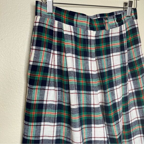 Vintage Talbots Plaid Linen Blend Bermuda Cuffed Shorts Women Size 8 Made in USA - Picture 2 of 14